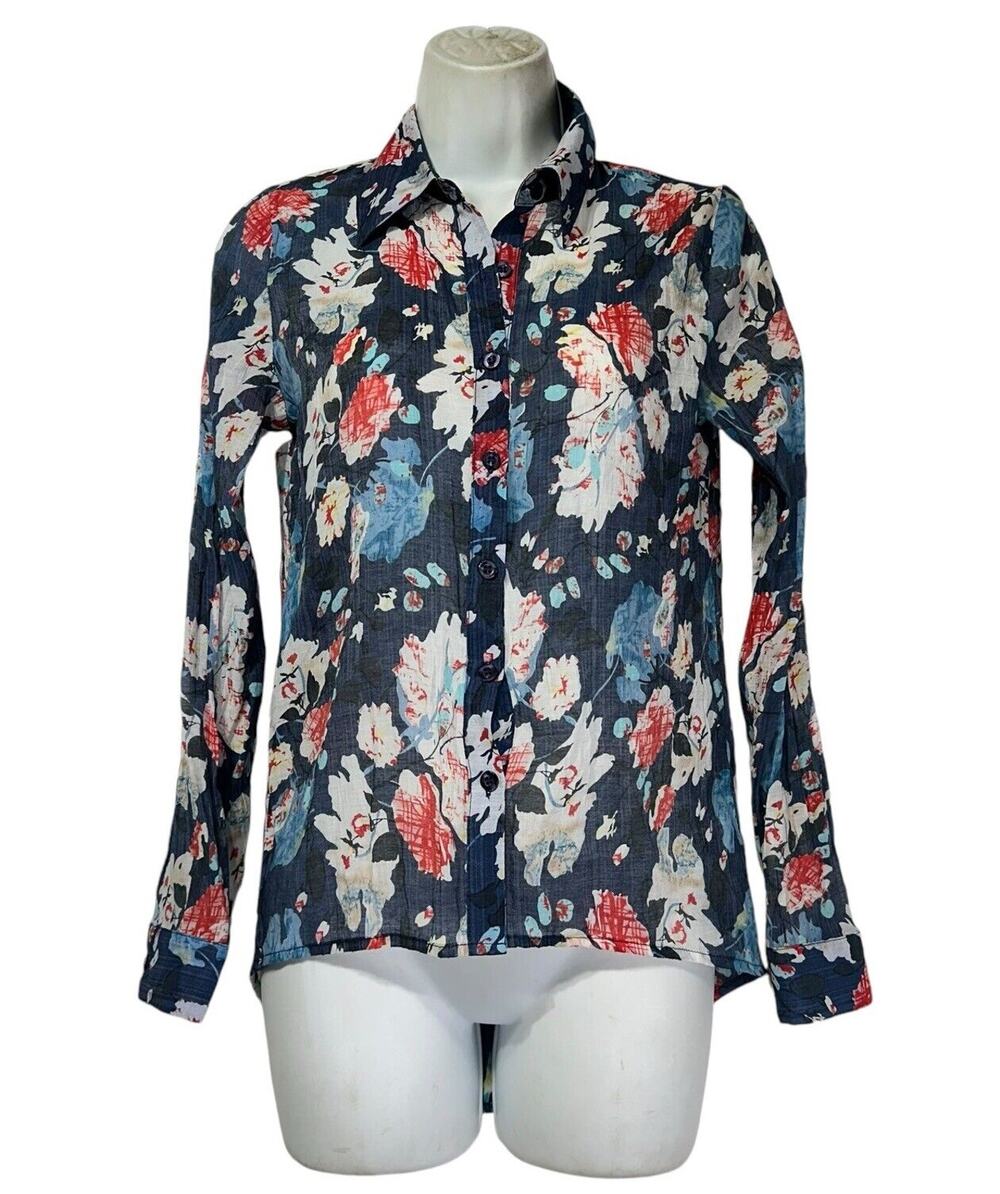 banjul floral long sleeve roll tab top Size S
